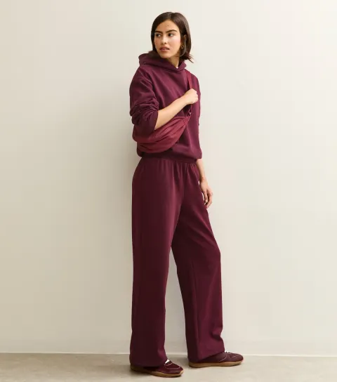Women's Dark Burgundy Elasticated Waist Wide Leg Joggers