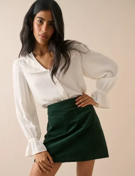 Nobody's Child Pure Cotton Cord Mini A-Line Skirt Green