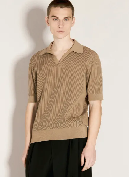 Openwork V-Neck Polo Shirt
