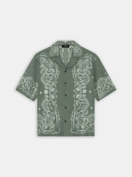BANDANA PAINT OVERSIZED BOWLING SHIRT - Dark Sage