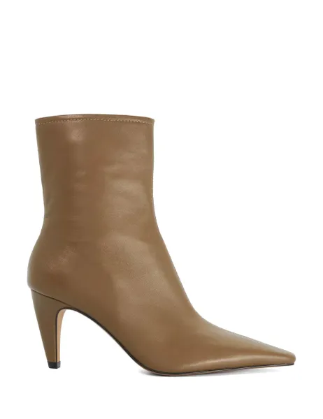 Dune London Leather Stiletto Heel Pointed Ankle Boots Khaki