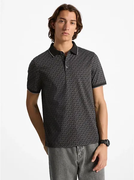 Michael Kors Greenwich Signature Logo Print Cotton Polo Shirt