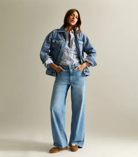 Women's Blue Mid-Rise Slouchy Wide Leg Jeans