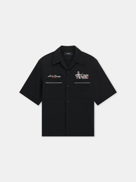 STUDIO CREPE CAMP SHIRT - Black