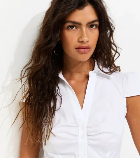Women's White Fitted Double Button Shirt
