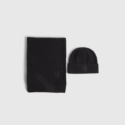 River Island Diamond Knit Scarf And Hat Gift Set