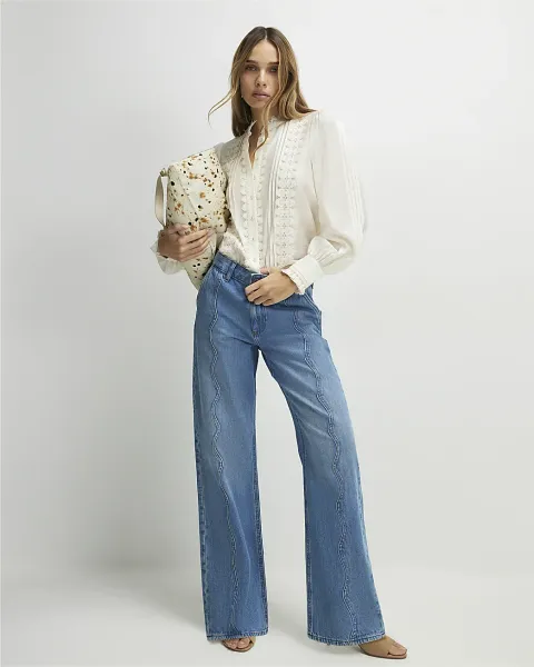 River Island Relaxed Straight Scallop Seam Jeans