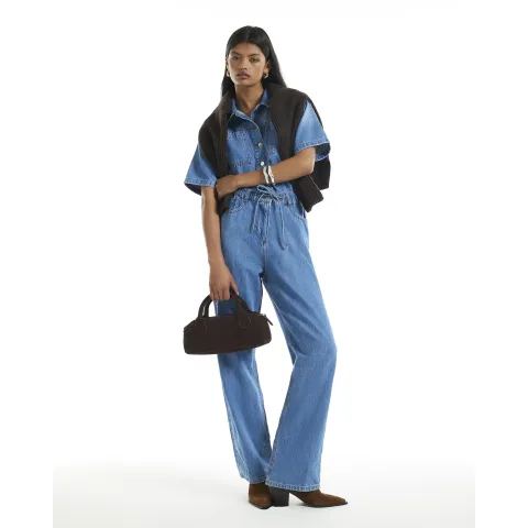 River Island Denim Short Sleeve Boilersuit