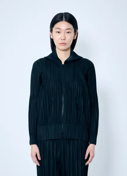 Hooded Pleated Zip-Up Top