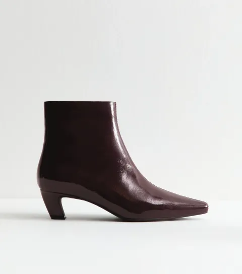 Women's Burgundy Patent Point Toe Ankle Boots Vegan