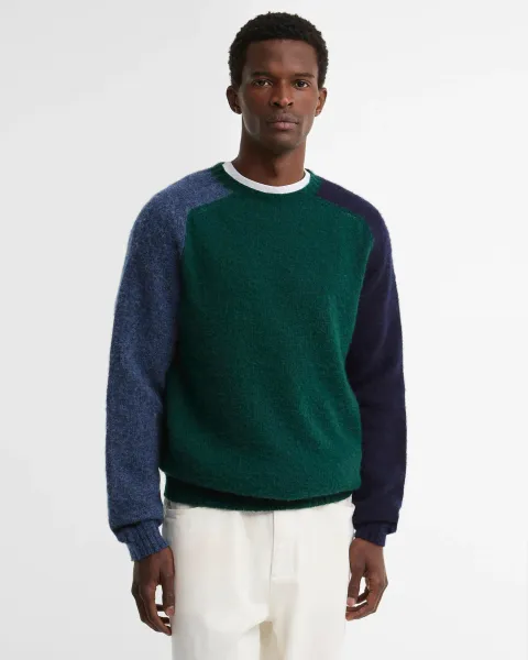 BARBOUR Scottish-Made Colour Block Wool Crew Neck Jumper