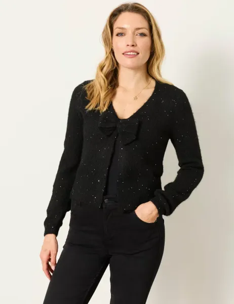 FatFace V-Neck Bow Detail Jumper with Wool Black