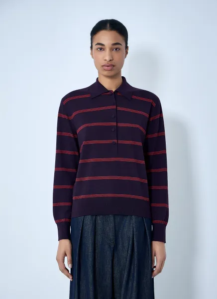 Striped Knit Polo Sweater