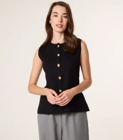 Women's Black Knit Tailored Waistcoat