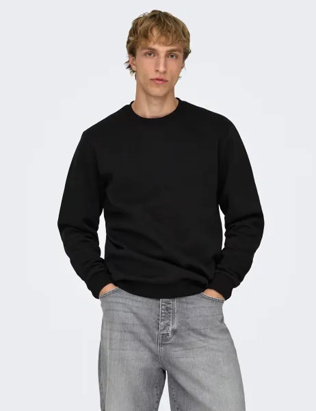 Only & Sons Cotton Rich Crew Neck Sweatshirt Black
