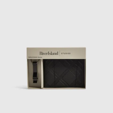 River Island Check Wallet & Bottle Opener Gift Set