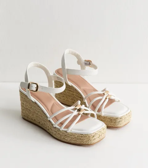Women's White Faux Leather Strappy Wedges Vegan