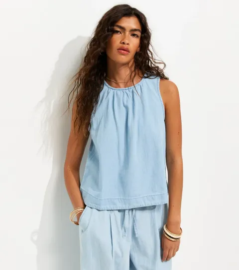 Women's Light Blue Denim Sleeveless Top