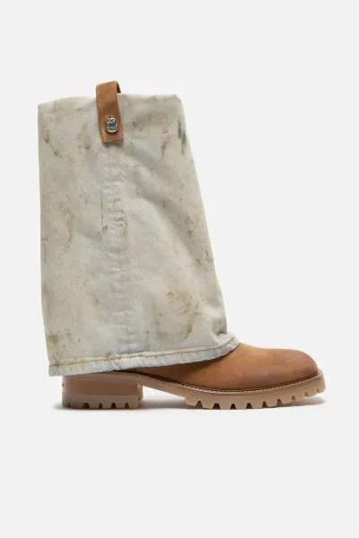 Folded denim boot