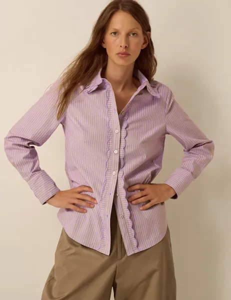Monsoon Pure Cotton Striped Frill Detail Shirt Purple Mix