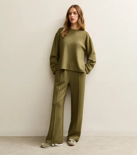 Women's Premium Khaki Front Seam Wide Leg Jogger