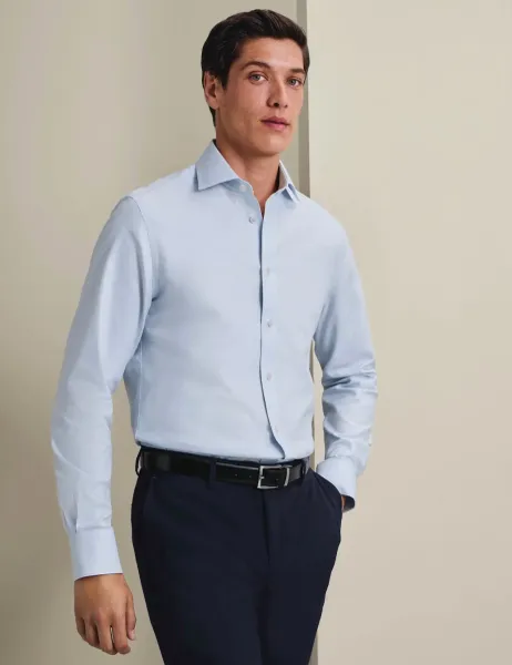 Charles Tyrwhitt Regular Fit Non Iron Pure Cotton Textured Shirt Pale Blue