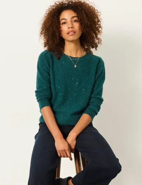 FatFace Cotton Blend Sparkly Crew Neck Jumper