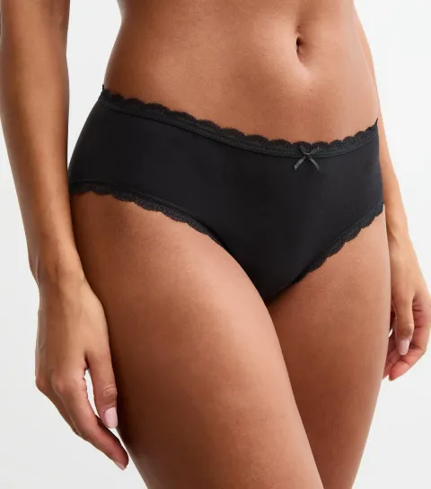Women's Black Lace Trim Cotton Short Briefs