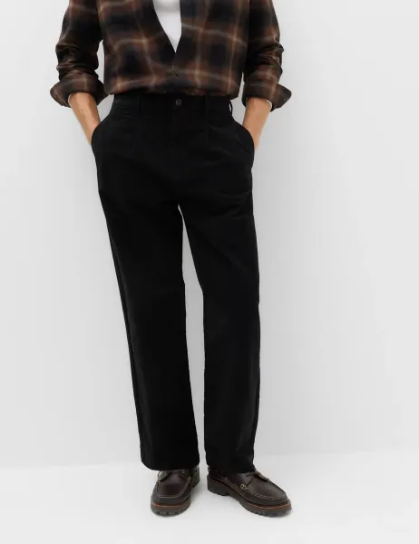 Marks & Spencer Relaxed Fit Cotton Rich Moleskin Pleat Trousers