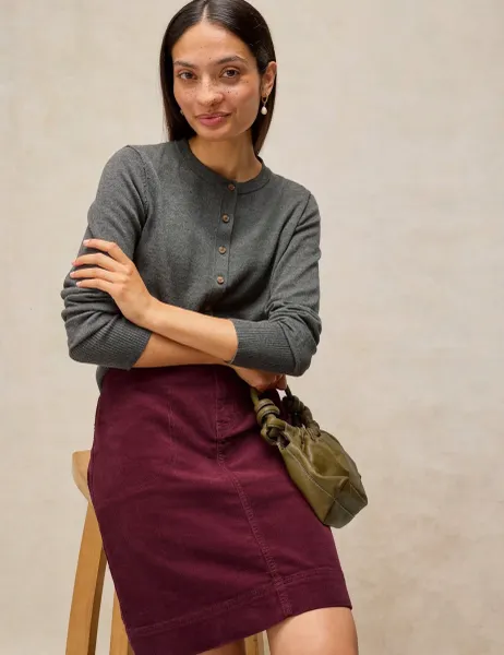 White Stuff Cotton Rich Cord Knee Length A-Line Skirt Purple
