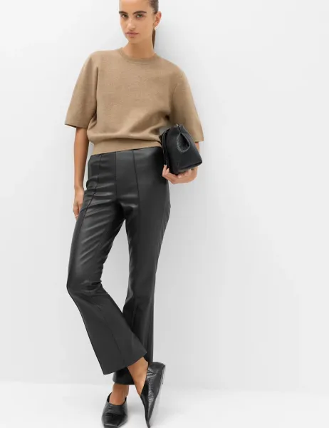 Marks & Spencer Faux Leather High Waisted Ankle Grazer Trousers Black