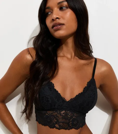Women's Black Longline Lace Bralette