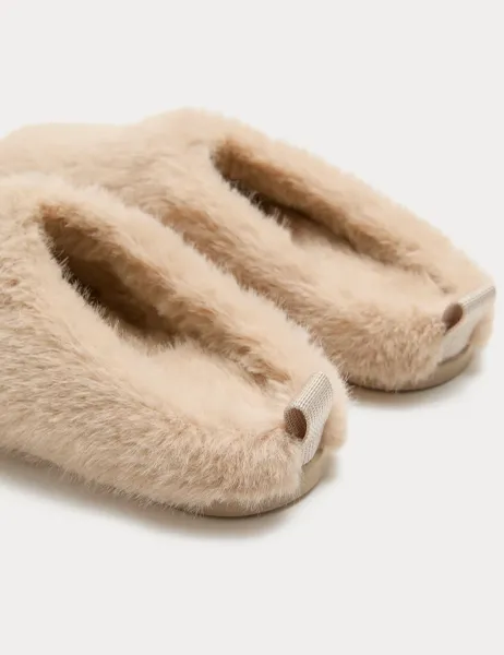 Marks & Spencer Faux Fur Back Tab Mule Slippers Mink