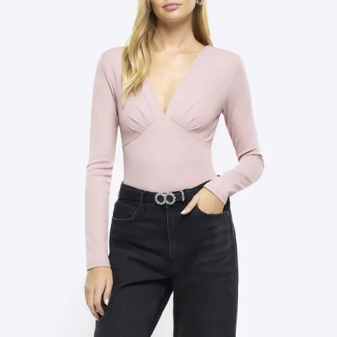 River Island Plunge Long Sleeve Bodysuit