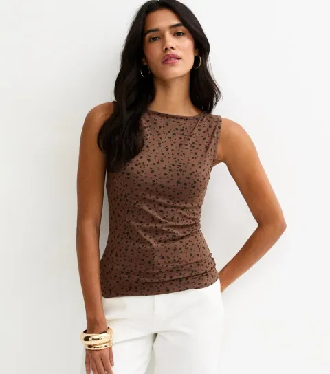Women's Brown Speckled Slash Neck Top