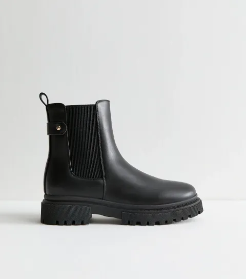 Women's Black Faux Leather Chelsea Boots Vegan