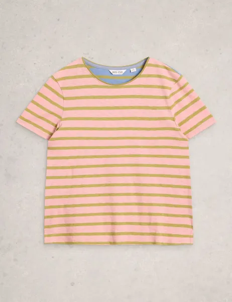 White Stuff Pure Cotton Striped T-Shirt Pink Mix