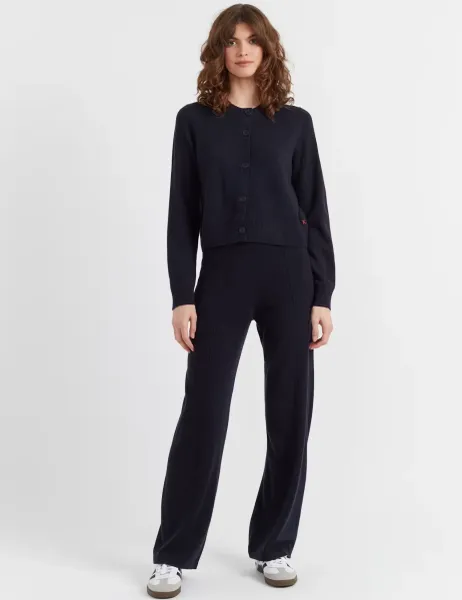 Chinti & Parker Wool Rich Crew Neck Cardigan with Cashmere Navy