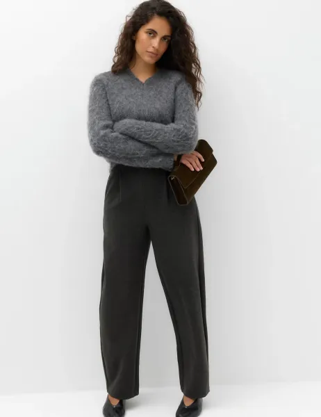 Marks & Spencer Pleated Barrel Leg Trouser Dark Grey