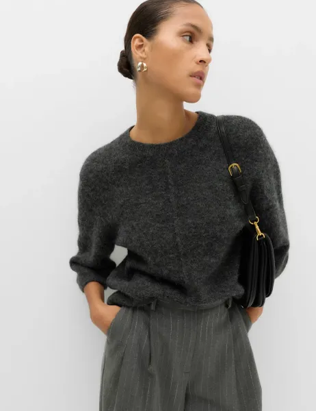 Marks & Spencer Wool Alpaca Blend Relaxed Knitted Top Charcoal