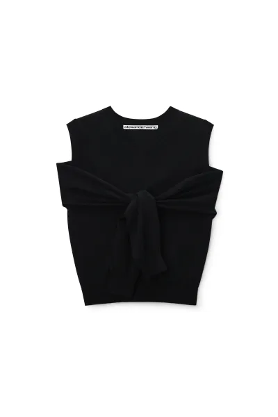 Layered V-Neck Vest with Tie-Front Cardigan Detail
