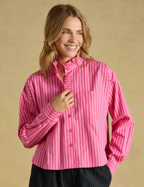 Joules Pure Cotton Striped Collared Cropped Oxford Shirt