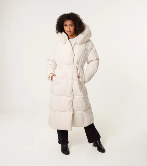 Women's Stone Long Hooded Puffer Coat