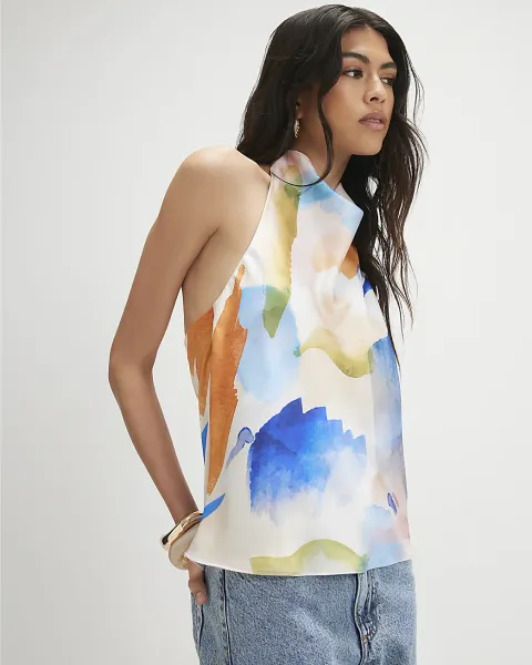 River Island Smudge Print Halter Neck Top