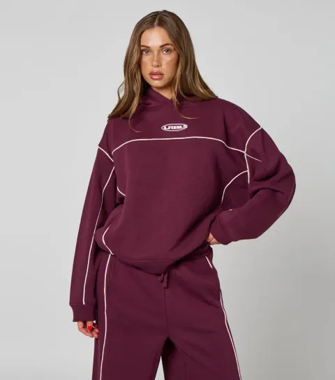Women's Dark Burgundy Piped Logo Hoodie