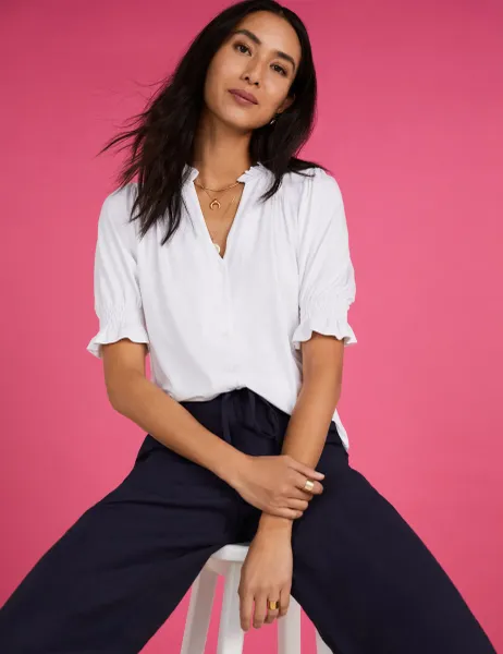 BAUKJEN Notch Neck Frill Detail Blouse White