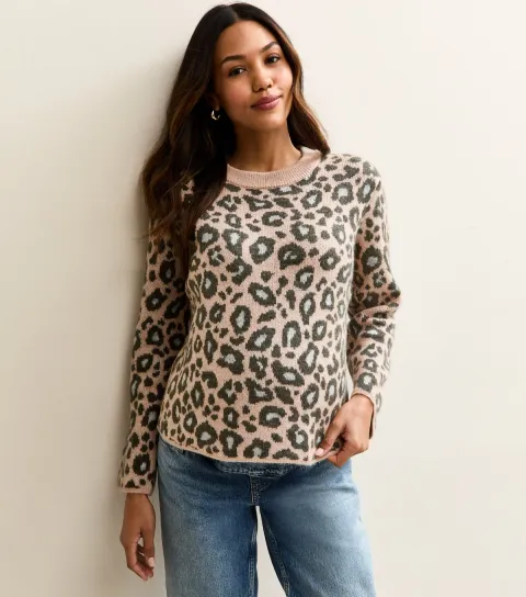Women's Maternity Pink Leopard Crew Neck Jumper