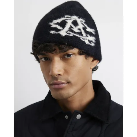 River Island Fluffy Skull Graphic Beanie Hat