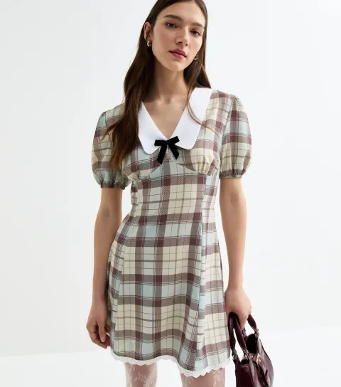 Women's Cream Checked Mini Dress