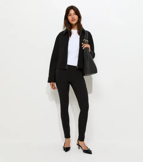 Women's Black Stretchy Woven Zip Pocket Skinny Trousers